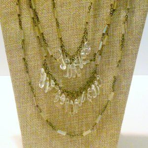 Coldwater Creek Multi Strand Glass Drop Brass Tone Chain Necklace *